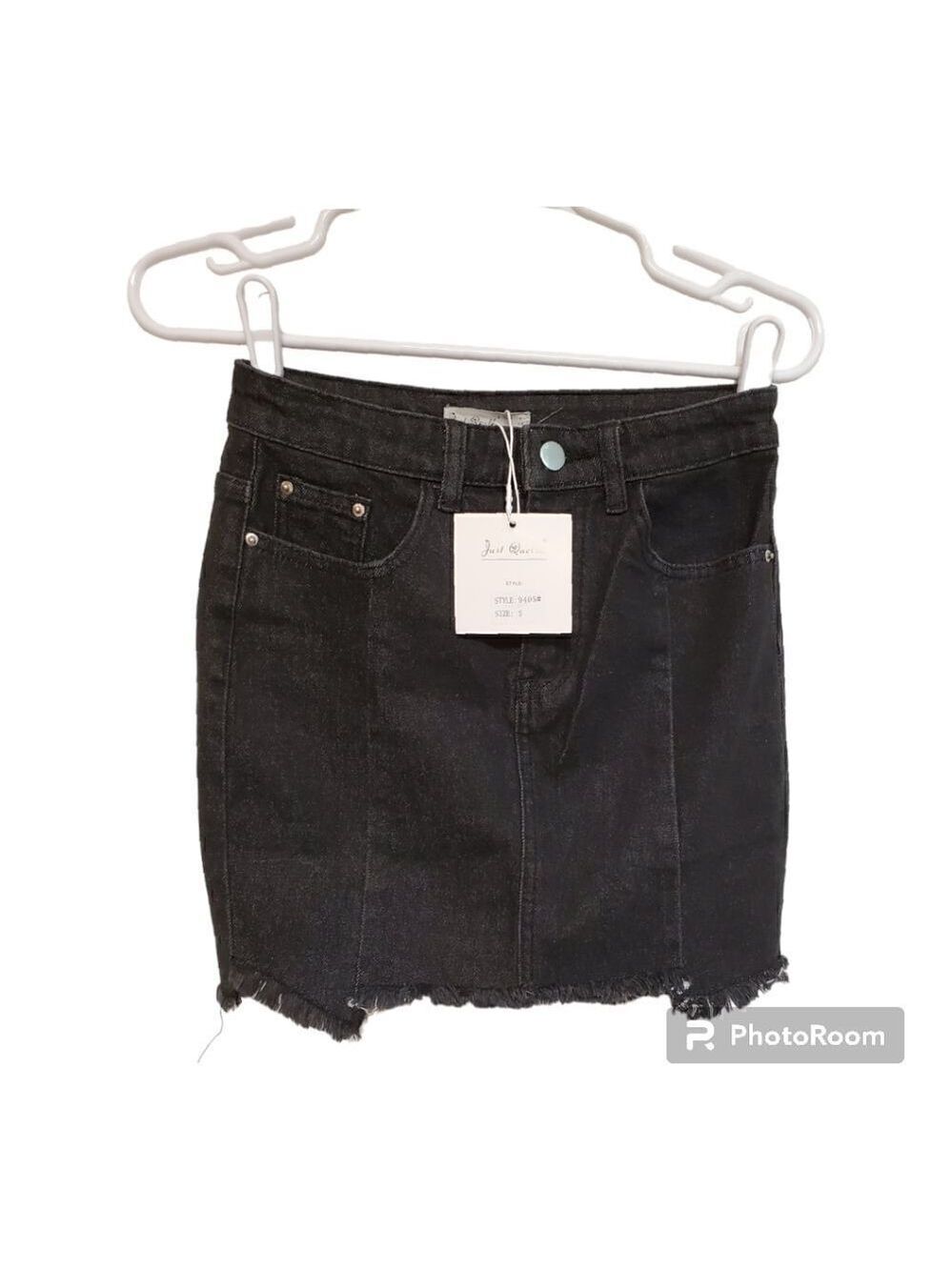 Just Quella Black Denim Mini Skirt Raw Hem Y2K Small